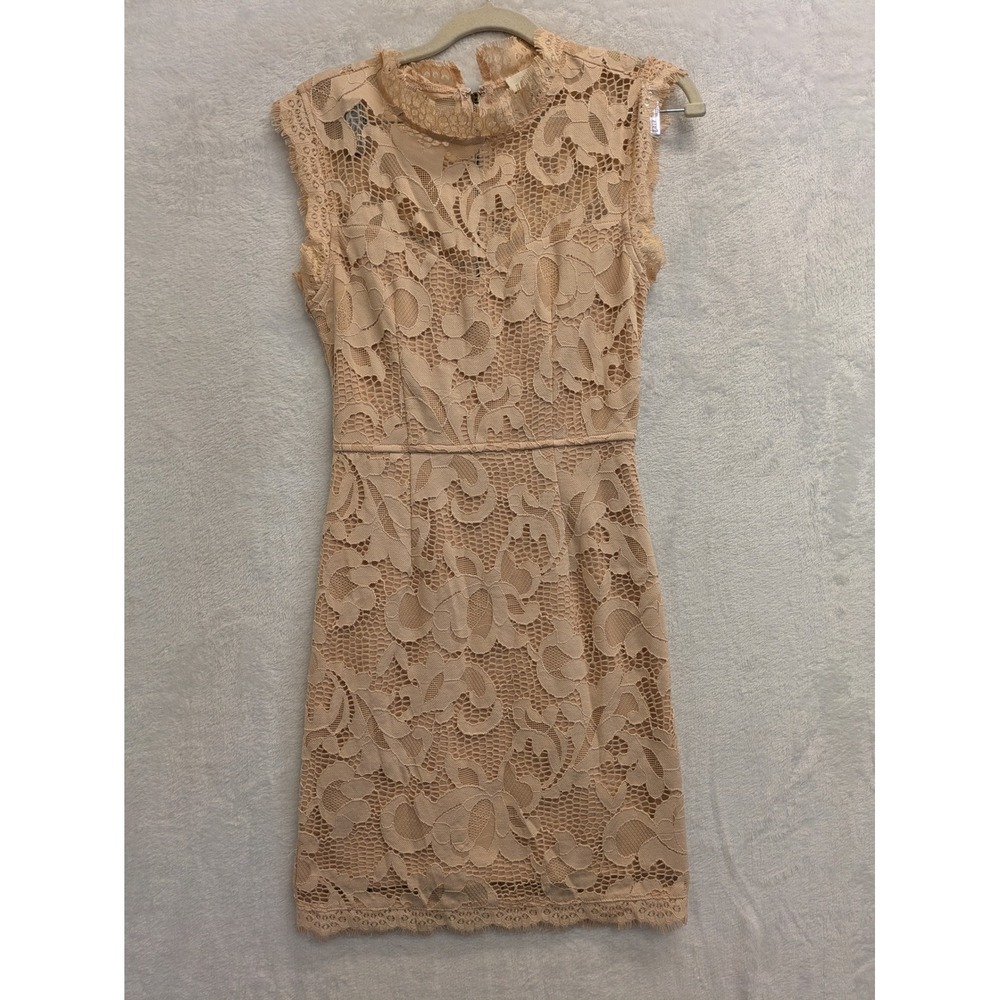 Sans Souci Lace Sleeveless Mock Neck Mini Dress XS Beige Sheath‎ Cocktail